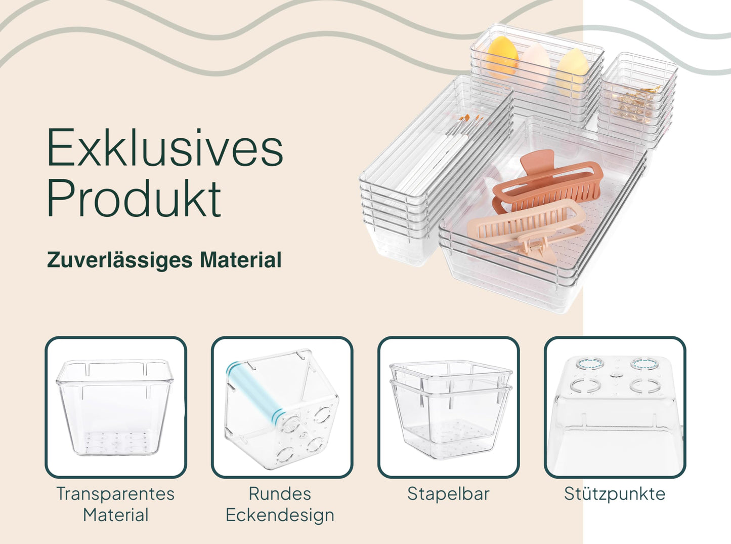 uandu Drawer Organizer, 25 piece set, Desk Organizer, Kitchen Organizer, Drawer Organizer, Vanity Organizer, Makeup Organizer, Drawer Divider, Bathroom Organizer, Kitchen Organizer.