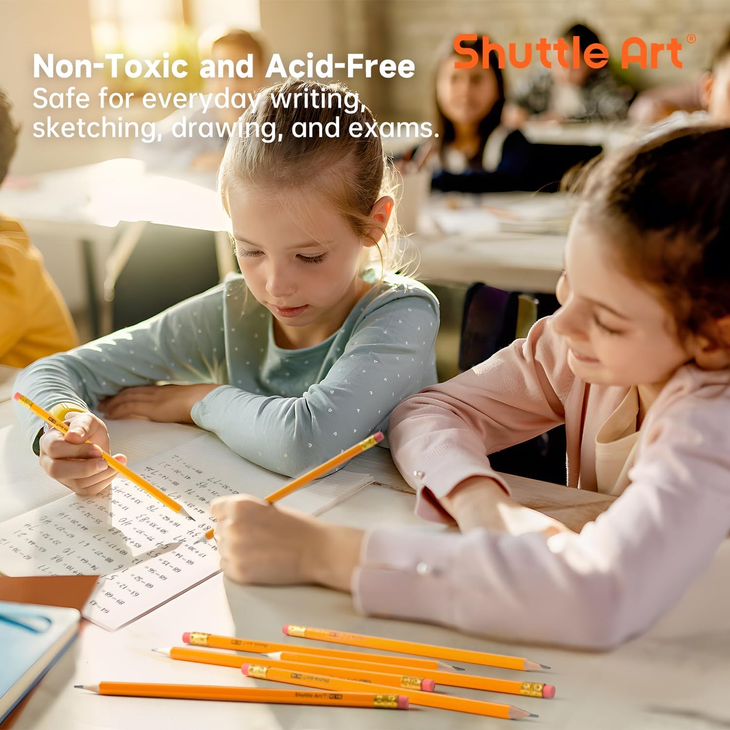 Shuttle Art HB Pencils, 180 pre-sharpened yellow pencils with eraser, graphite pencils in bulk packaging, pencil set for kids and adults for writing, drawing, and sketching.