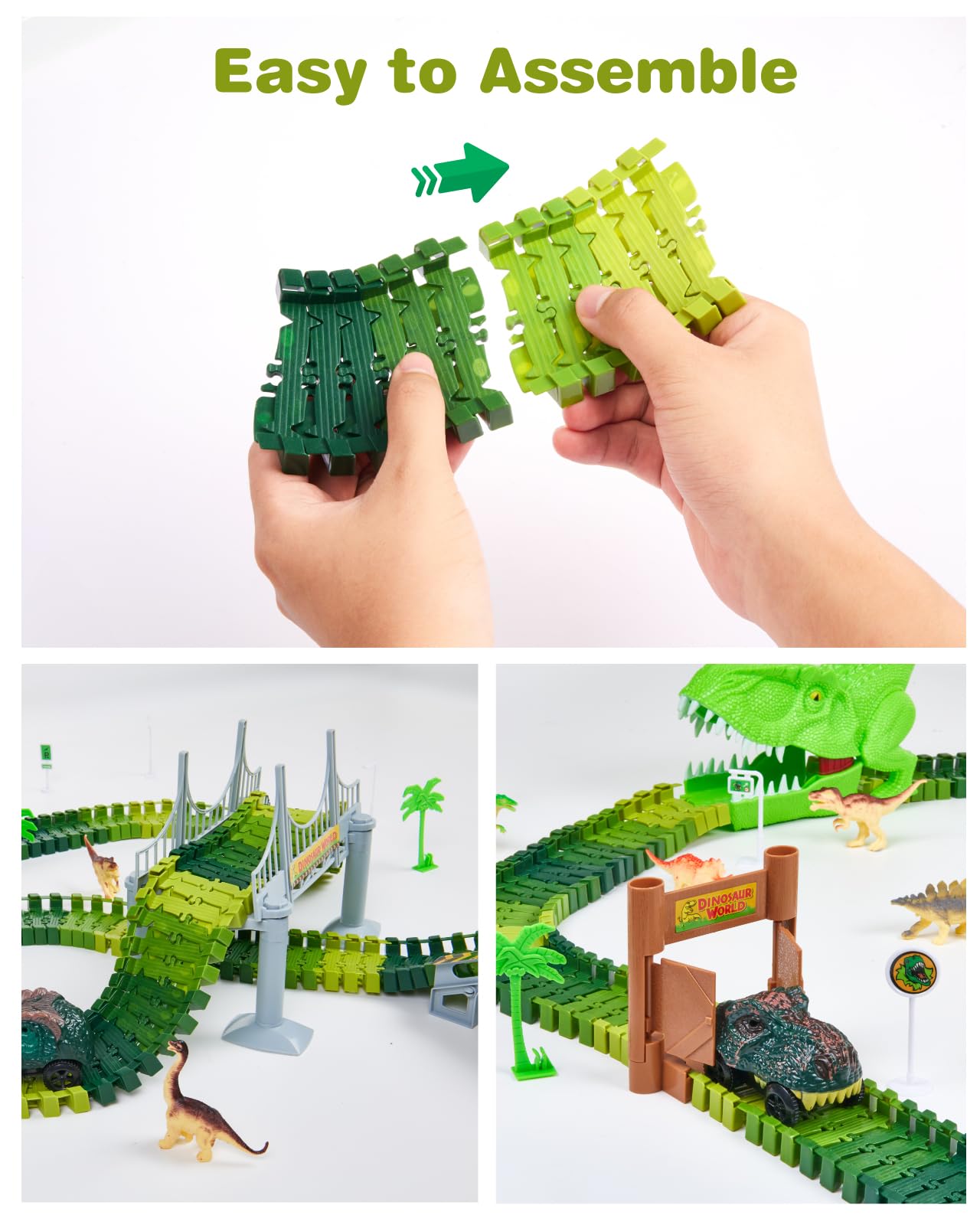 Gleamkid Dinosaur Toys Car Racing Track, Flexible Car Racing Track Railway Playset, Dino Cars Toy, Racing Track Set with many parts, Gift for Kids