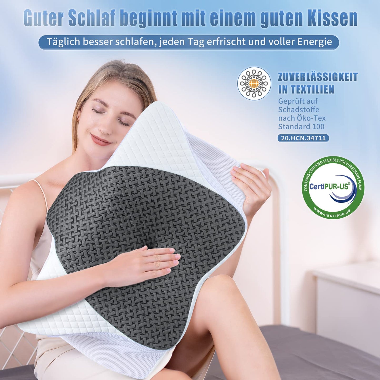 SAHEYER neck pillow, memory foam pillow side sleeper pillow ergonomic orthopedic neck support pillow improve sleep quality neck roll, 60 x 35.5 x 10/13CM sleeping pillow with pillowcase