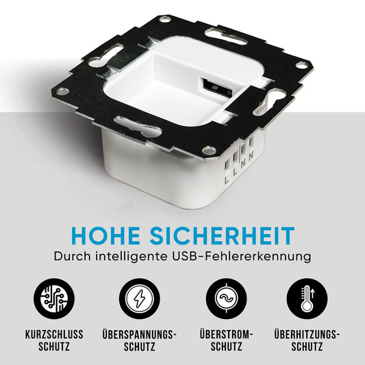 USB recessed power supply 12W | for permanent power supply of tablets & USB devices | charger compatible with Samsung Tab, Lenovo Tab and many other tablets and iPads | includes USB cable