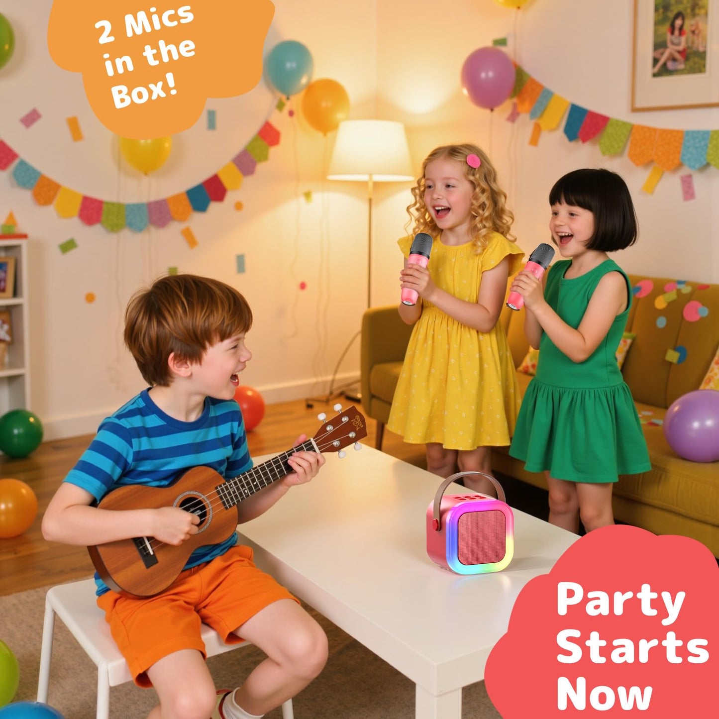 Fede Karaoke machine for kids and adults, mini karaoke machine with 2 microphones, portable Bluetooth speaker with voice effects & LED lights, gifts toys for girls and boys.