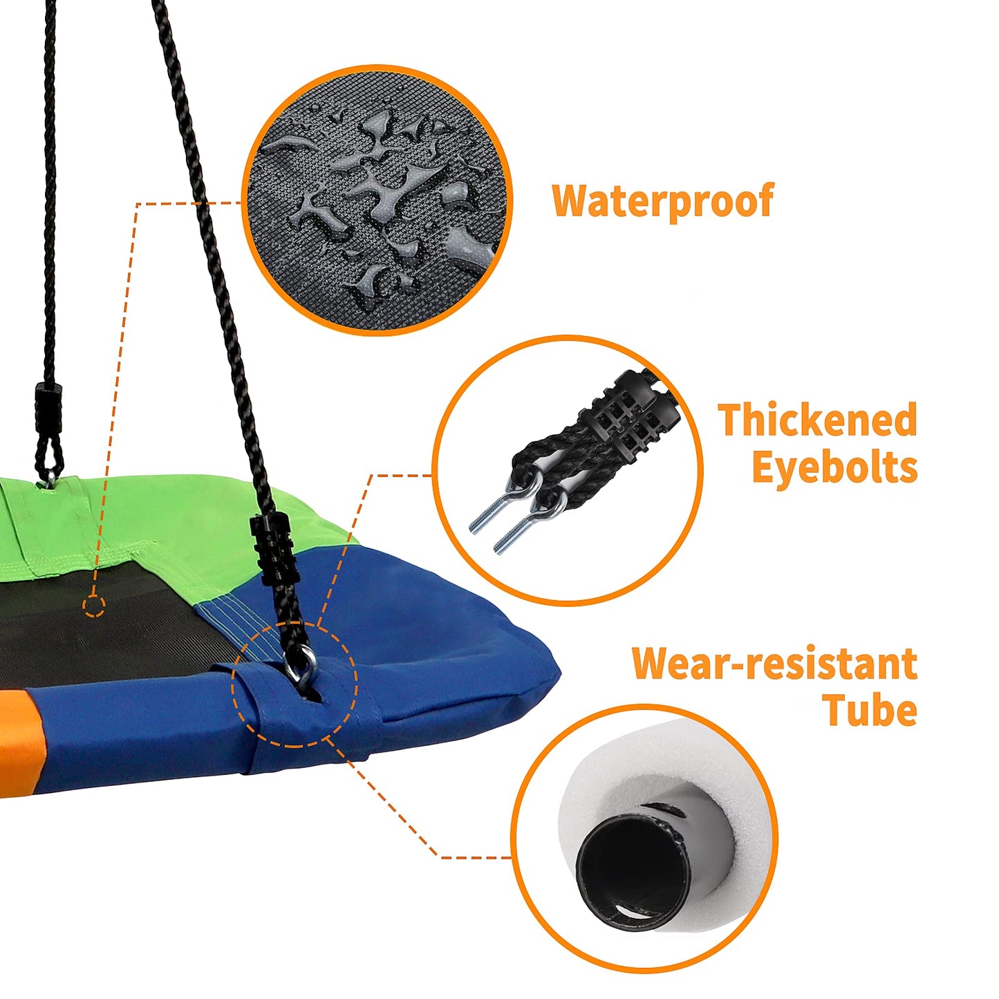 Dripex kids swing 115cm x75cm rectangular swing for kids up to 100kg adjustable height hanging swing metal frame waterproof outdoor indoor for kids adults