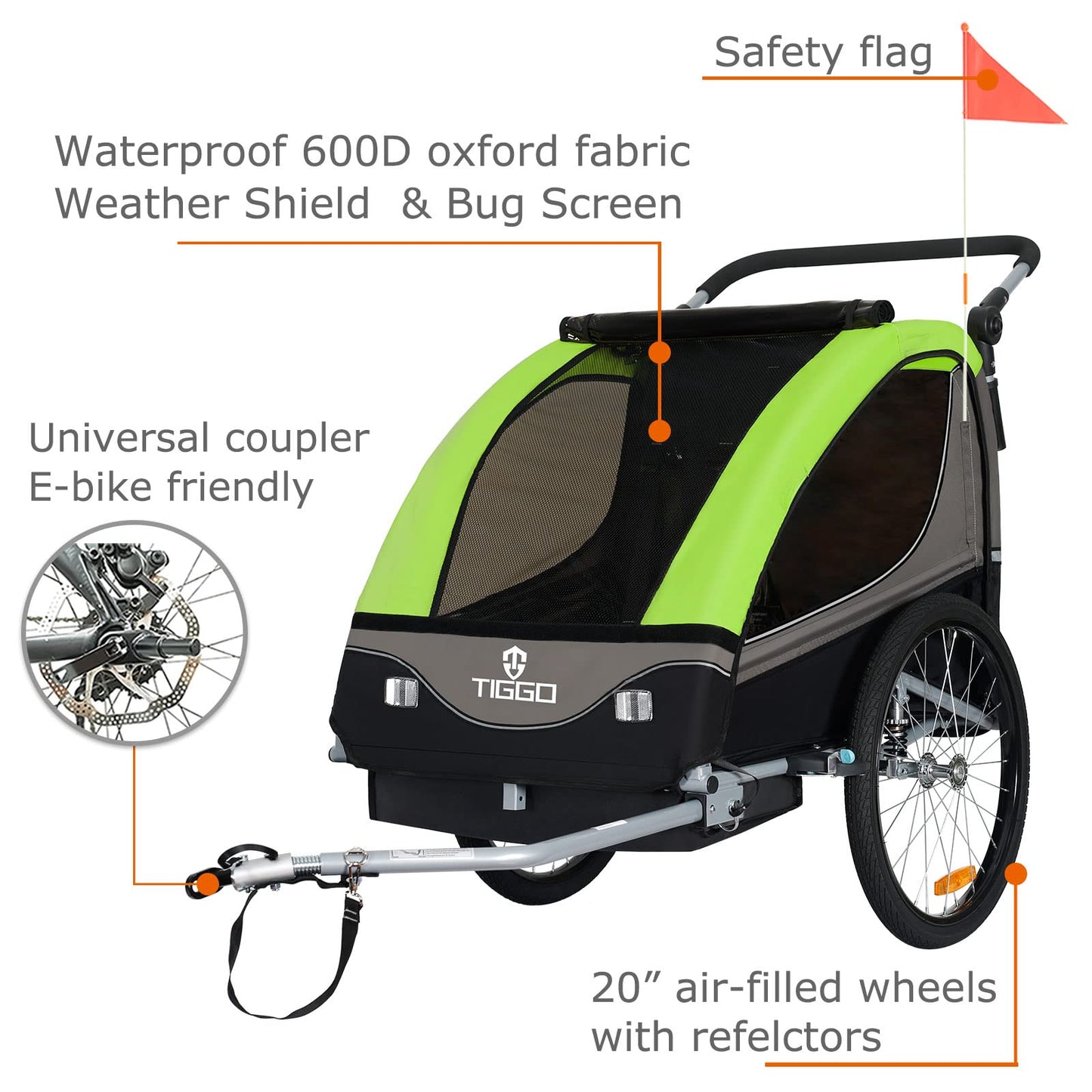 Tiggo S2 child trailer with suspension jogger 2 in 1 child buggy bike trailer trailer 360° rotatable