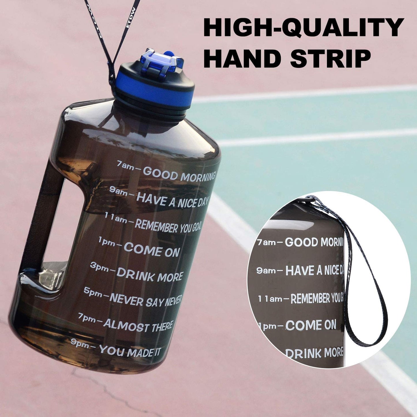 3.78L water bottles with straws, BPA free. Reusable with time markers. Large sports bottle with strong handle for sports, fitness, outdoor activities, hiking.