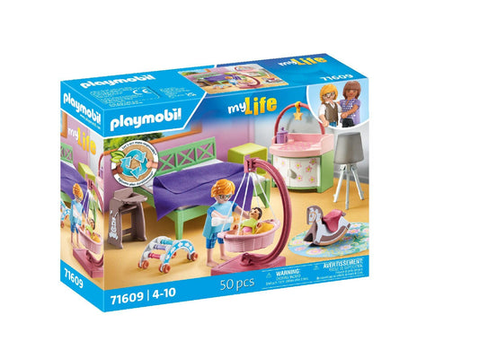 PLAYMOBIL MyLife 71609 Bedroom with Baby Play Area, and Two Figures, made from over 80% recycled and bio-based materials, detailed toy for children ages 4 and up.