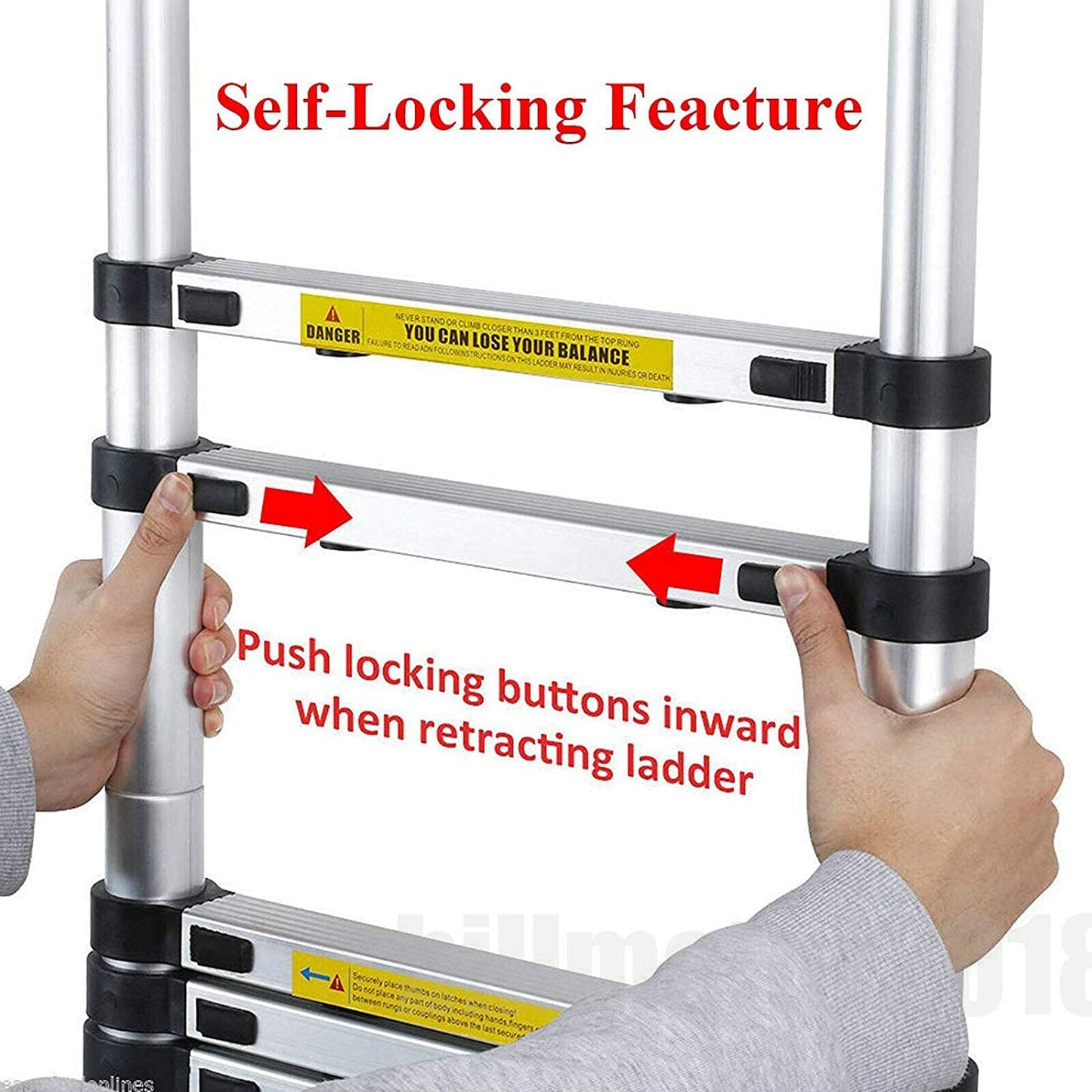 16.4FT Aluminum Telescoping Ladder, portable, multipurpose extension ladder, 330 lbs. maximum load, 13 steps, EN 131 certified, for indoor and outdoor use - 3-year warranty.
