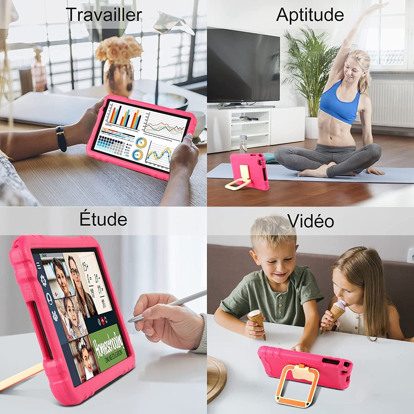AOCWEI 10 inch Kids Tablet X500 Kids Tablet, 14GB+128GB (512GB TF) Android 13 Tablet for Kids with Child-Friendly Case, Octa-Core, 5MP+8MP Camera, Google GMS, 8000mAh Eva Protective Case-Rose...