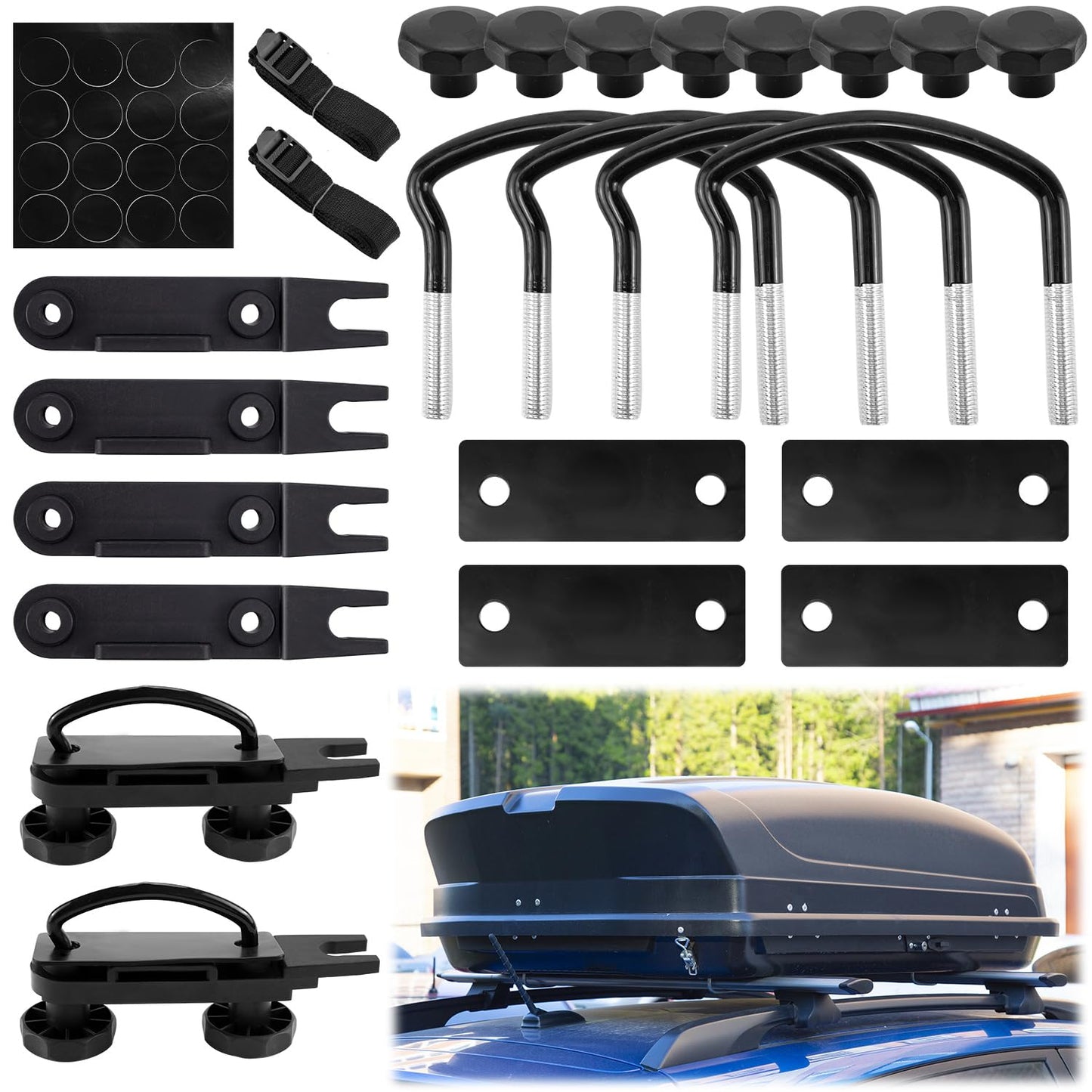 Abnaok 4 Piece Universal Roof Box Mounting U-Bolts, Roof Box Holder Mounting, Stainless Steel U-Bolt Installation Accessories