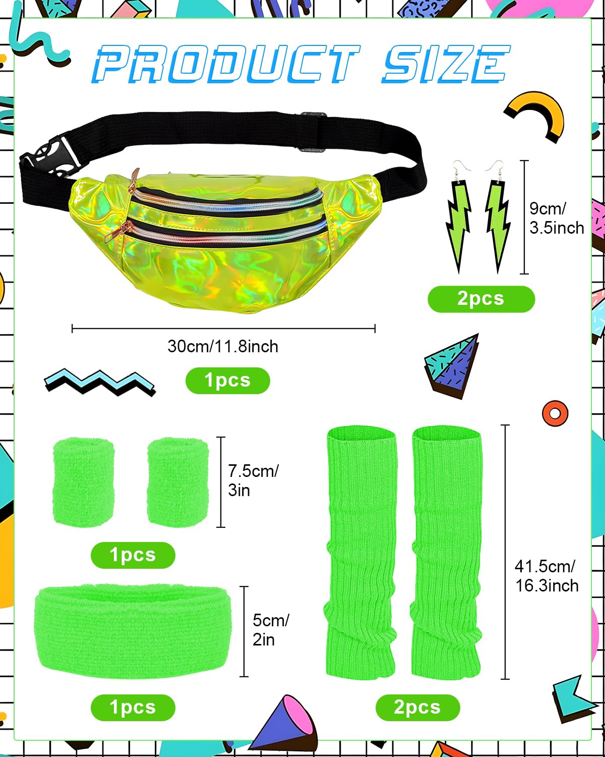 BIQIQI 80s Outfit Women Set Retro Tracksuit Costume 80s 90s Clothing Costume Accessories Clothes Jersey, Leggings, Headband, Bracelets, Leg Warmers, Earrings, Fanny Pack
