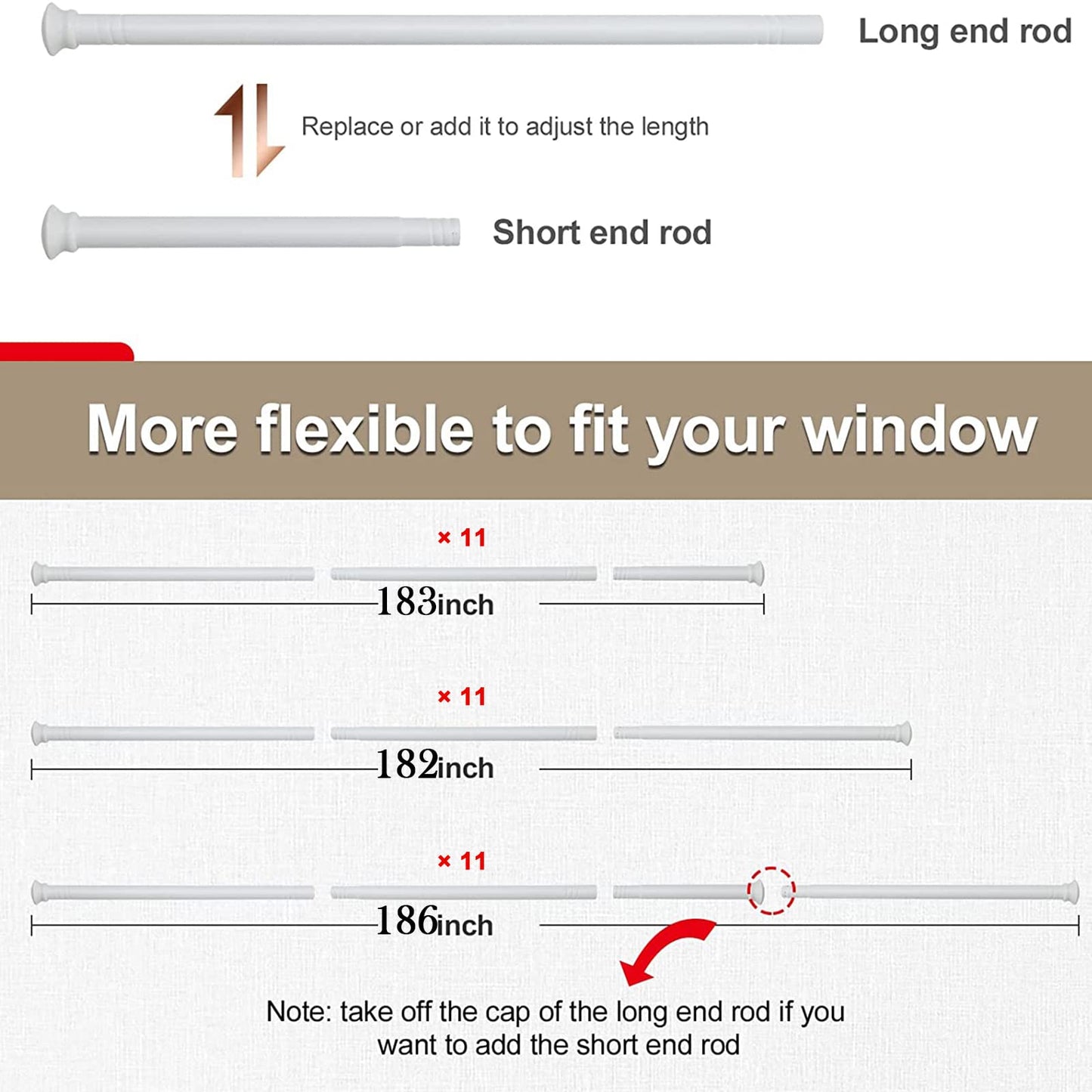 Curtain rod, 71-472 cm curtain rod with teacup lid brackets, stainless steel hardware set, 16 mm diameter curtain rod Adjustable decorative for bedroom/Matte white