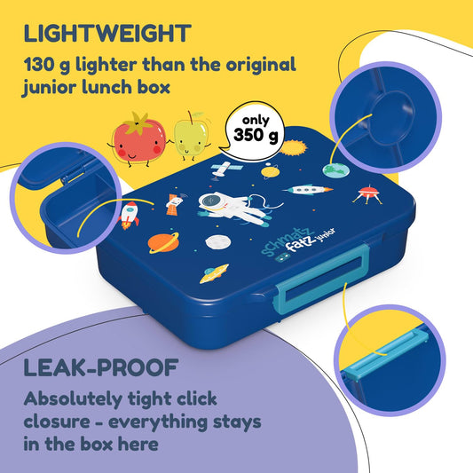 Smack snacks Bento box for kids - BPA-free, leak-proof, 4-6 compartments, modular, dishwasher safe, lunchbox for preschool, snack box, Navy Space, 20.8 x 4.5 x 15 cm.