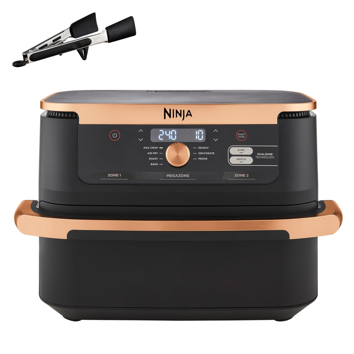 Ninja Foodi FlexDrawer Dual Zone Air Fryer with 10.4 qt capacity and removable divider, non-stick coating, dishwasher-safe basket, 7-in-1 functionality, Black & Copper, AF500EUCP