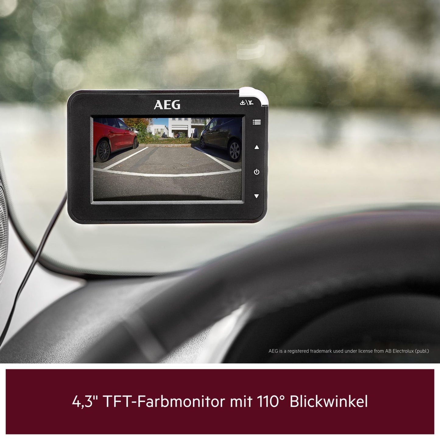 AEG Solar-powered backup camera RV 4.3, wireless, digital, parking/ maneuvering aid, with transmitter, LCD dual display, waterproof, night vision.