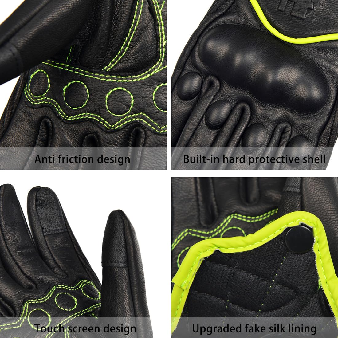 Harssidanzar Women's Full Finger Goatskin Leather Touchscreen Motorcycle Gloves GL016EU, Yellow Green, Size XS