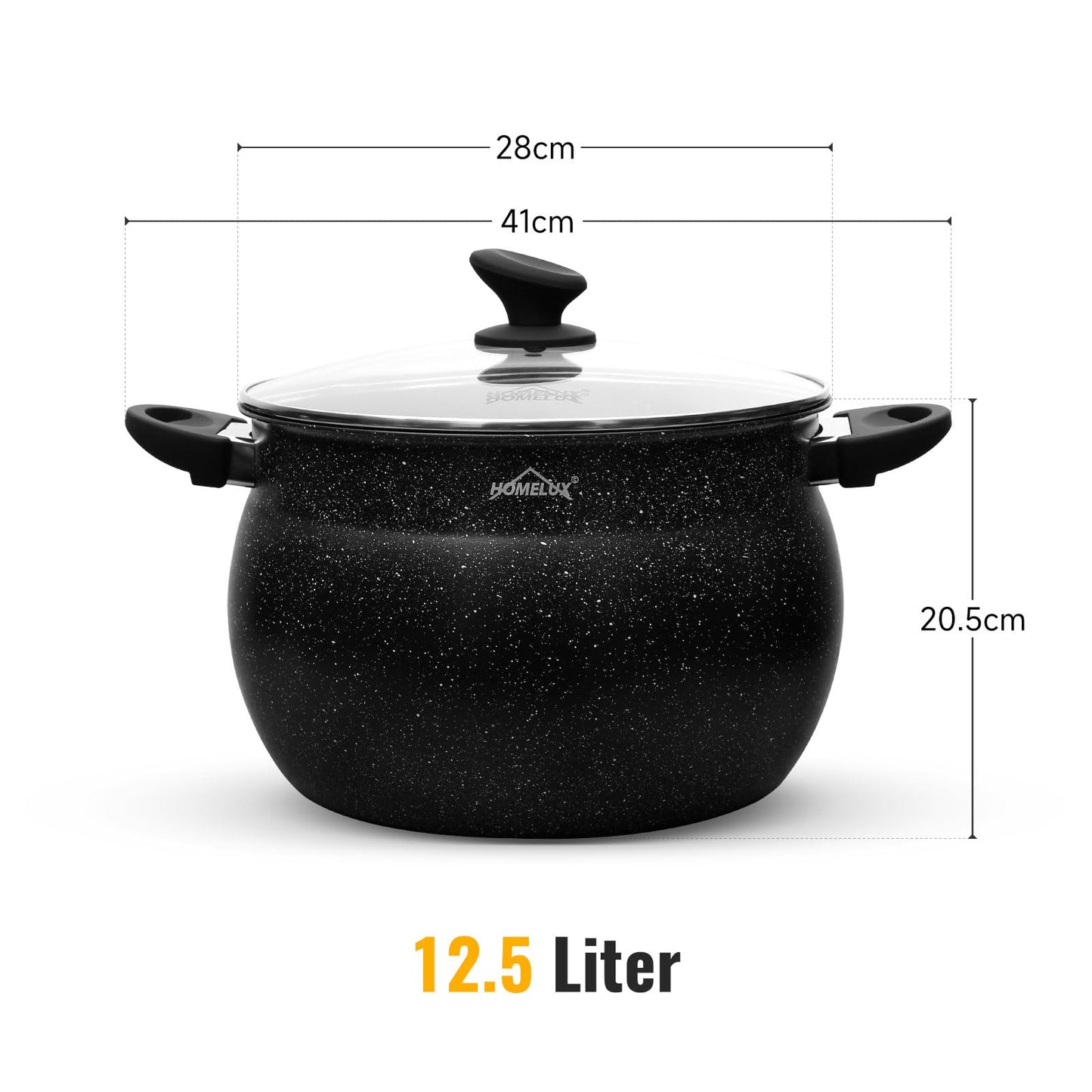 28cm cooking pot Homelux pot induction cooking pot with glass lid, non-stick coating, 12L soup pots made of aluminum for all types of stoves (H-C28)