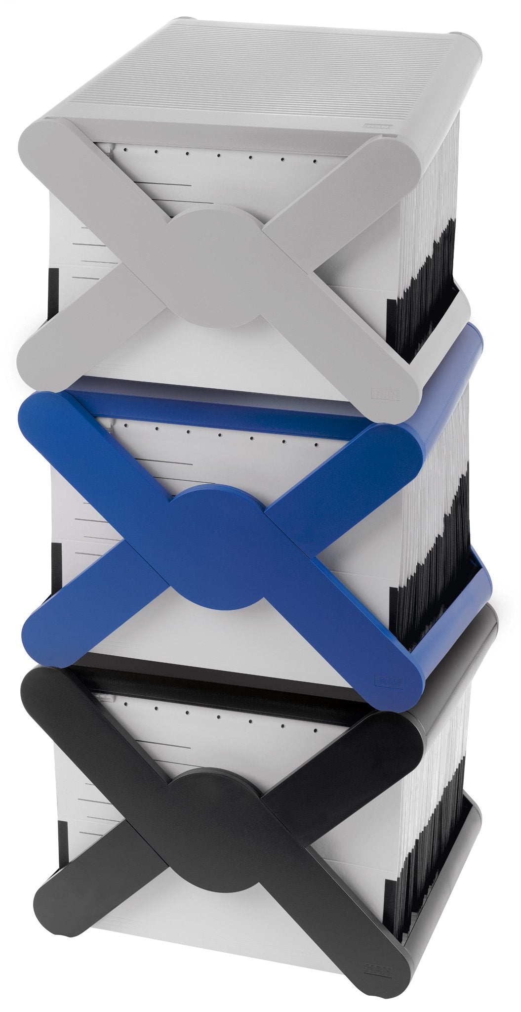 HAN Hanging File Basket X-CROSS TOP With Cover For 35 Hanging Folders, Portable With Handle, For Drawers In Desk/Cabinet, Modern Design, Sturdy And Stackable, 19072-14, Blue.