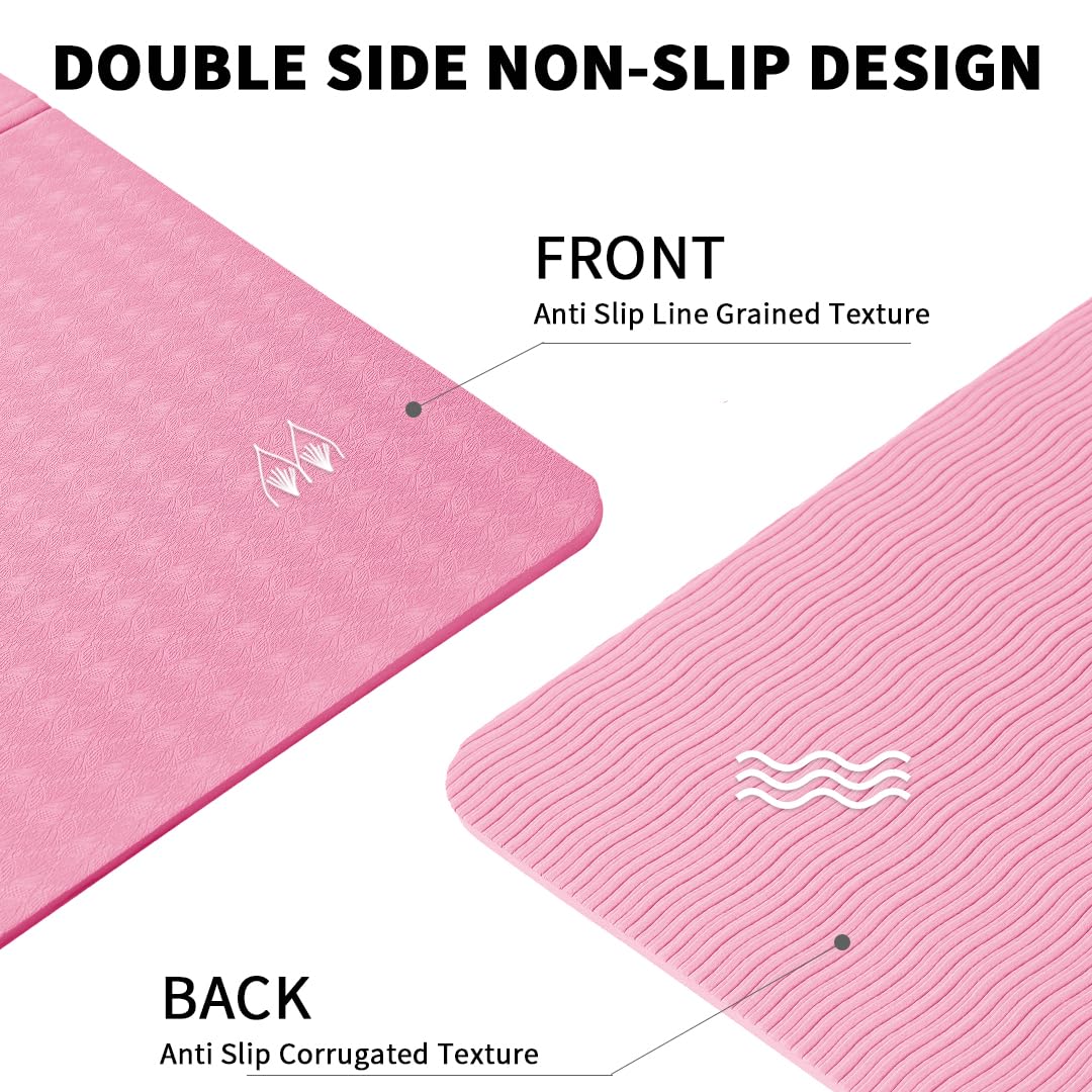 Good Night Folding Yoga Mat Non-slip Portable Fitness Mat Foldable Lightweight Gymnastics Mat Pilates Sport Travel Yoga Mat 183 x 61 x 0.6 cm (Pink)