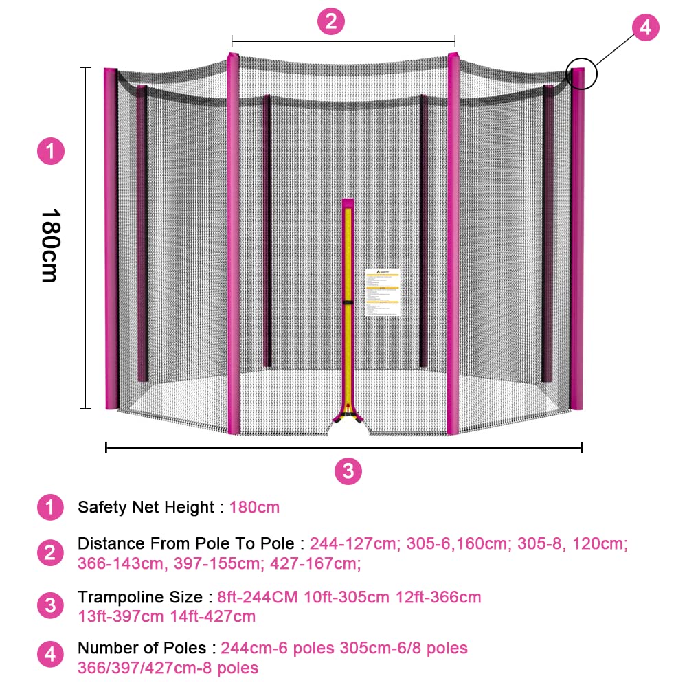 ULTRAPOWER SPORTS Replacement Safety Net for Trampoline 244cm with 6 Poles Pink