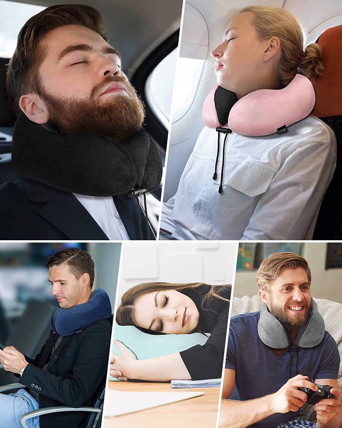 HOMIEE Travel Neck Pillow, Orthopedic Memory Foam Neck Pillow for Sleeping, Ergonomic Neck Support Pillow made with the Best Memory Foam for optimal comfort.