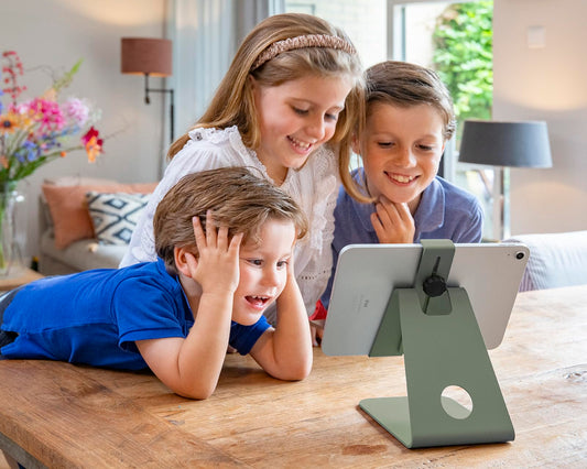 Tabdoq solid tablet stand compatible with all tablets and iPads from 8 to 13 inches, green.