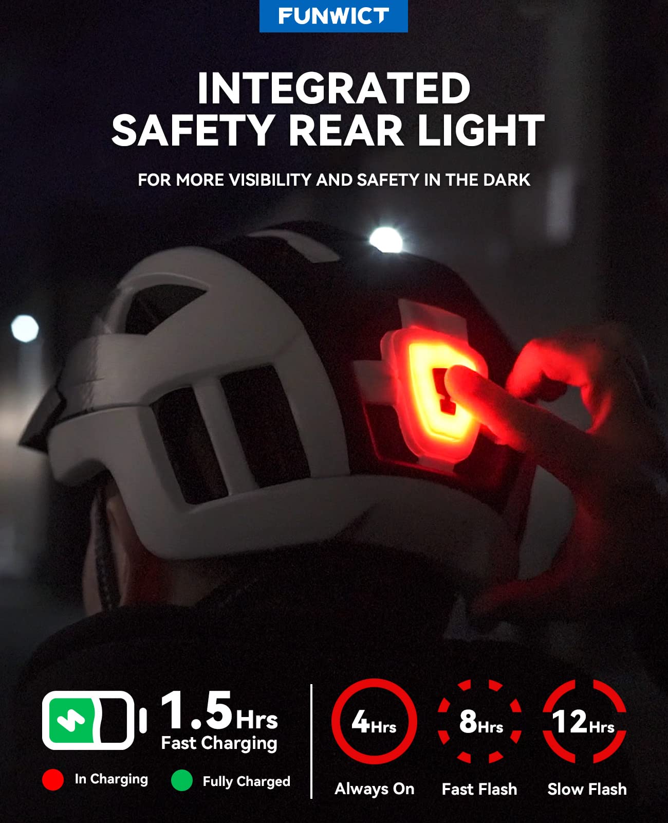 FUNWICT Bike Helmet with Visor for Men Women, Lightweight Bicycle Helmet with Magnetic Goggles and USB Rechargeable LED Light, Stylish Mountain Bike Helmet Size M/L/XL (XL: 59-63 cm, Black White)
