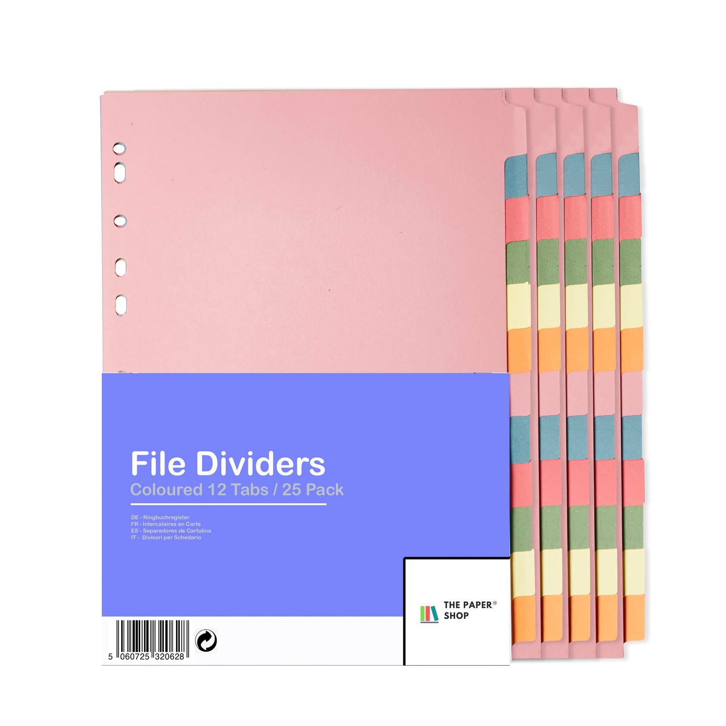 A4 folder dividers, 12-part filing system for ring binders & file folders, 25 pieces, folder and compartment dividers with writable colored index tabs The Paper Shop