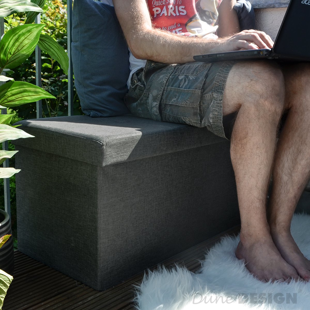 DuneDesign bench with 80L storage - 76x38x38 cm ottoman - Foldable seat chest with divider chest Dark grey