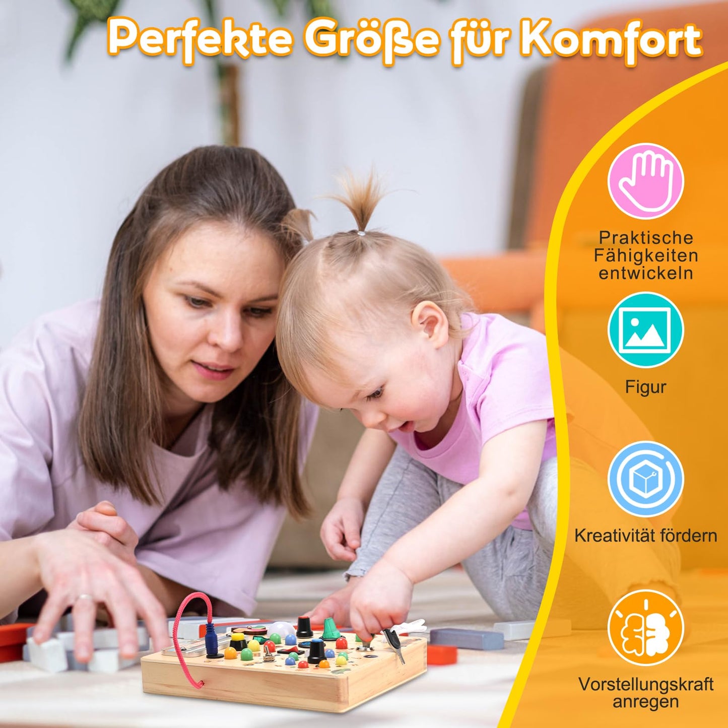 Nauotk Busy Board Montessori Toy for 2-year-old Babies, Motor Skills Toy with 19 LED lights, Wooden Sensory Toy, Educational Toy for Toddlers, Gift for Boys and Girls aged 2, 3, 4 years.