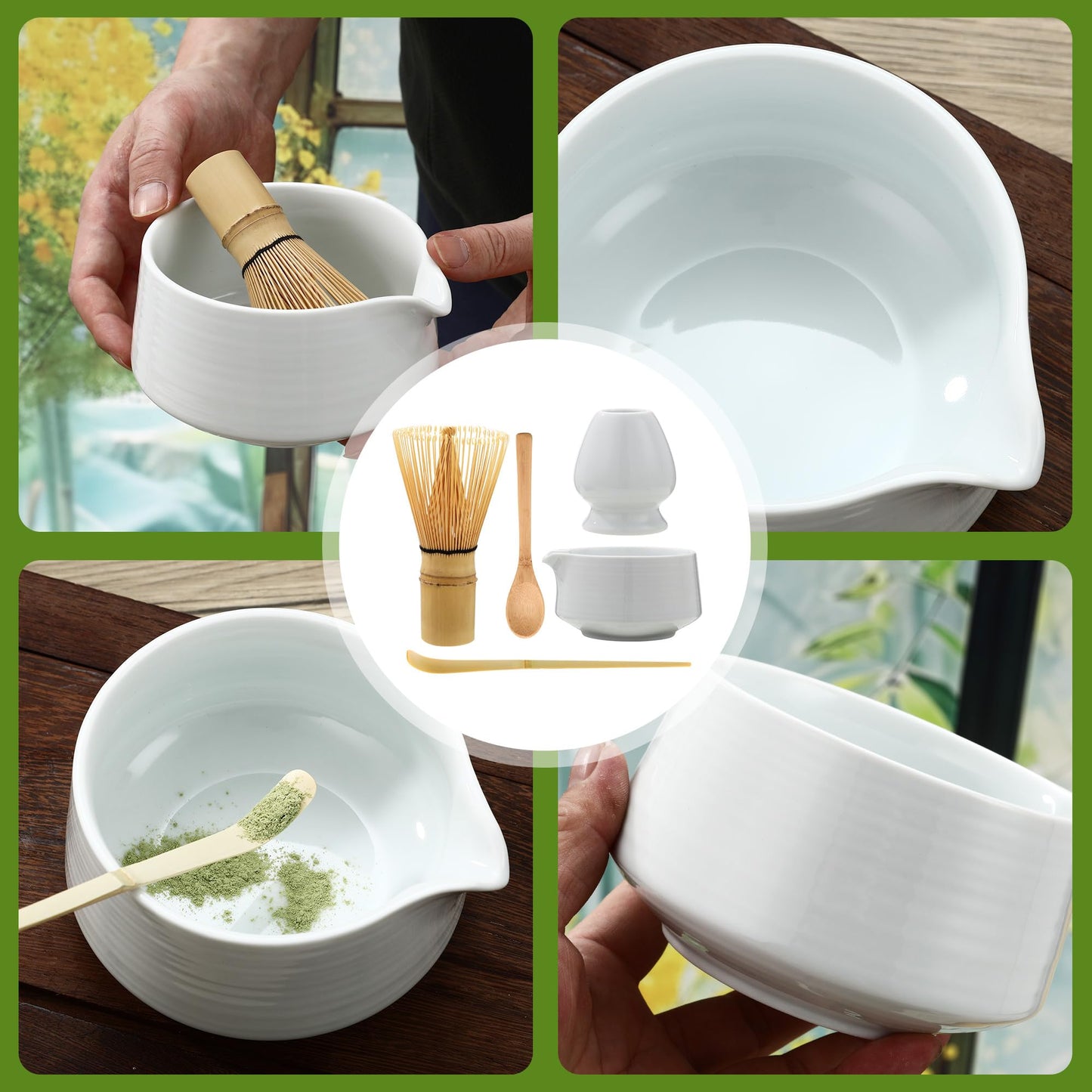 5 Piece Matcha Set Matcha Whisk Set Matcha Whisk Set for Home, Office, Tea Room, Matcha Lovers, White (White)