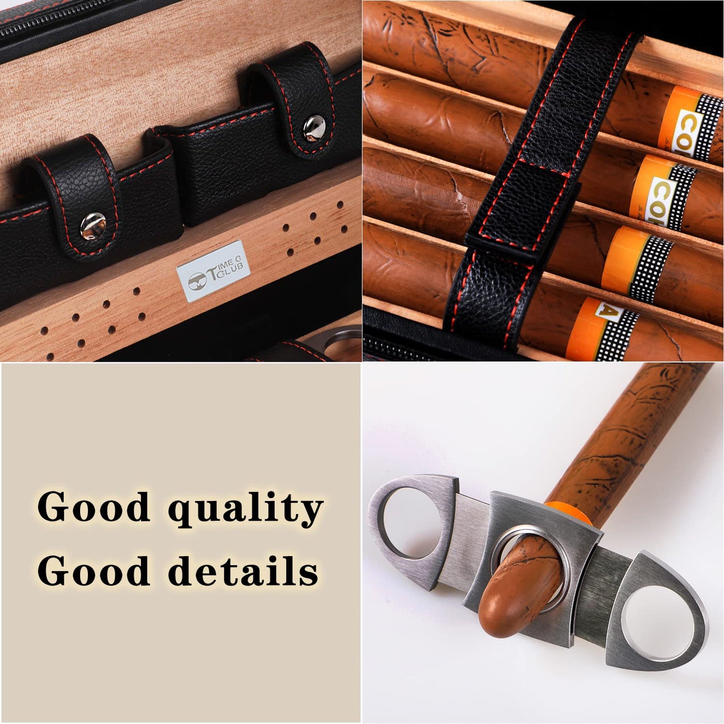 Time C club 4 Finger Portable Travel Cigar Case made of leather, Cigar Humidor with cigar cutter and humidifier, Best Man gift, Birthday gift, Father's Day gift