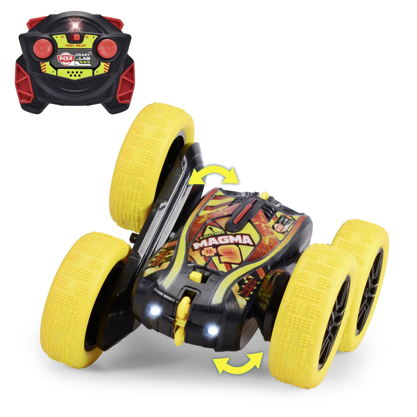 Dickie Toys - RC Car Fire 'n' Frost Flippy (16 cm) - remote controlled car for ages 6 and up with 360° flips and lights, RC car for kids, 8 km/h, 2.4 GHz remote control, batteries included.