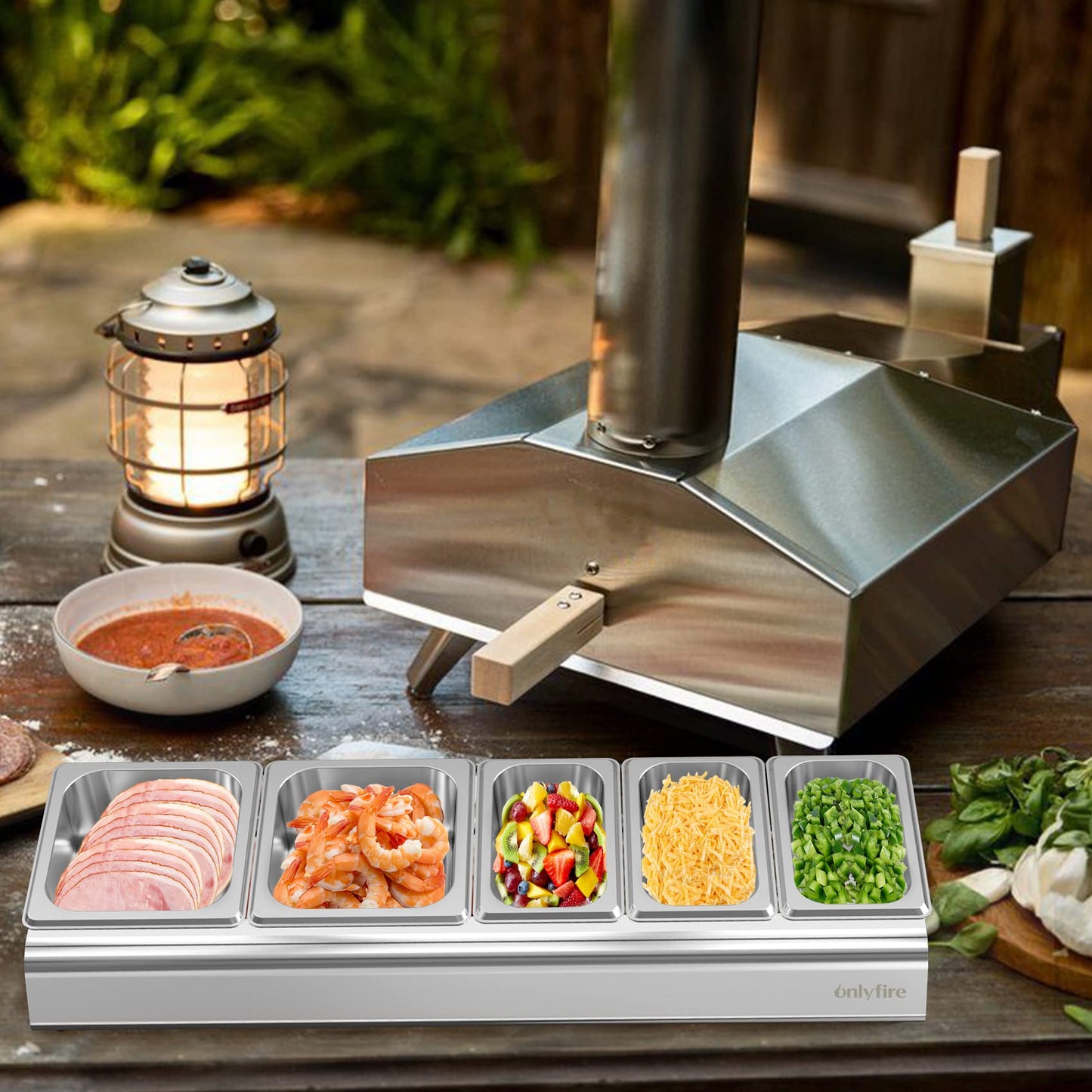 Fire-resistant pizza ingredient container, stainless steel container with lid, side dish container for catering & kitchen, catering container, pizza accessories