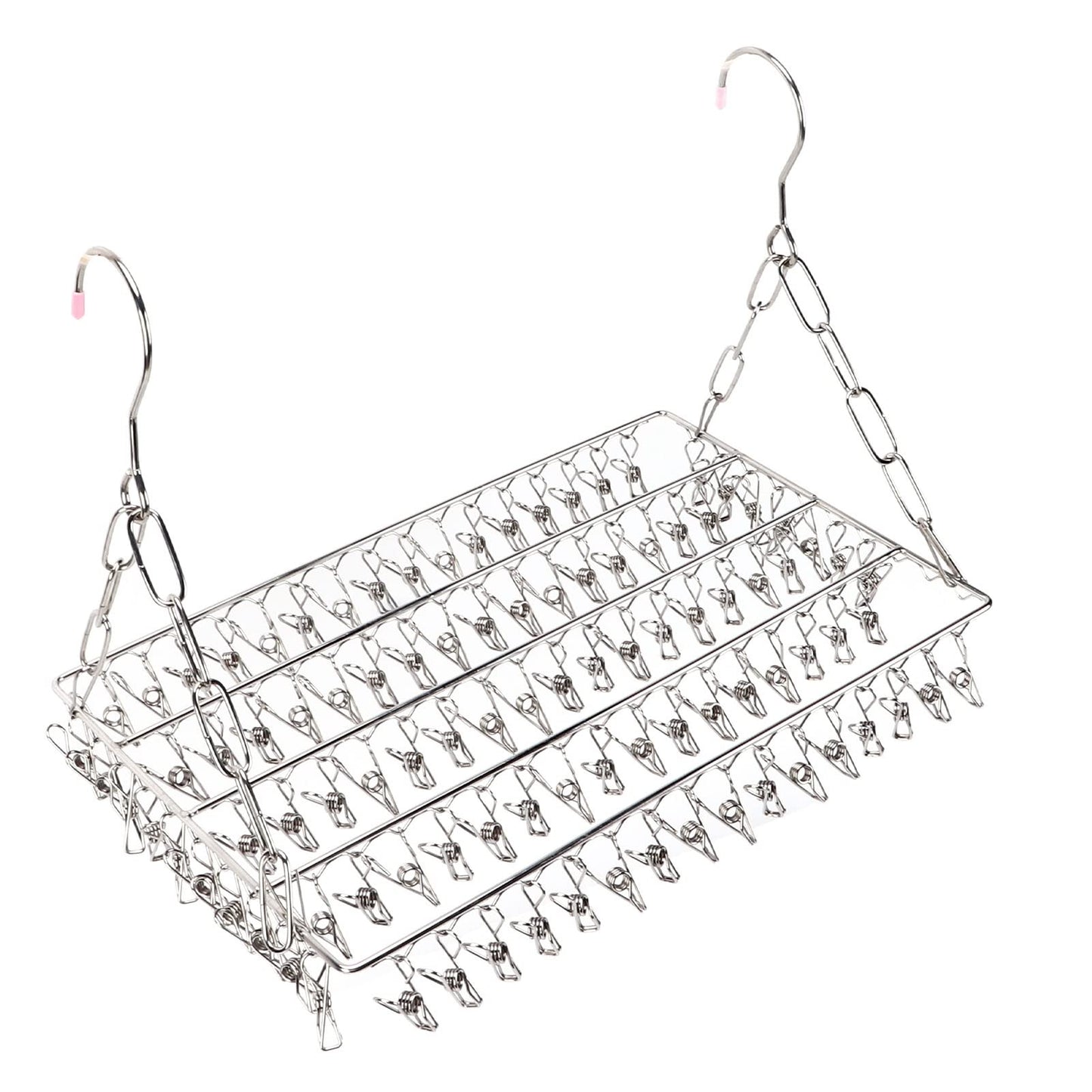 Lyrlody clothes hanger, stainless steel clothes hanger, collapsible sock holder, underwear hanger, hanger for drying towels, bras, lingerie (balcony drying sock holder with 100 clips)