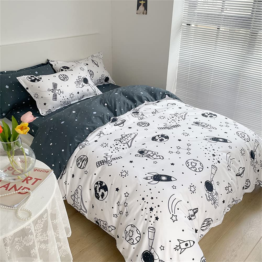 Koudi bedding for children 100x135 Space kids bedding boys White Black Rocket Stars Planets Astronaut Universe Pattern Duvet cover Zipper with pillowcase 40x60cm