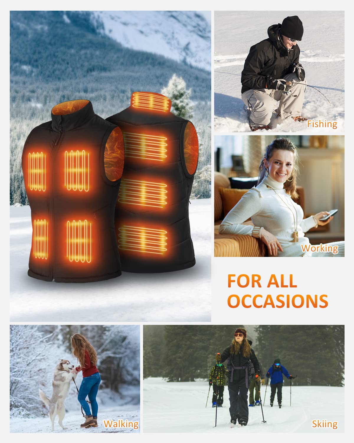FERNIDA Women's Heated Vest, Heated Vest with Battery, USB 5V Electric Heating Vest with 8 Heating Zones and 3 Temperatures, M