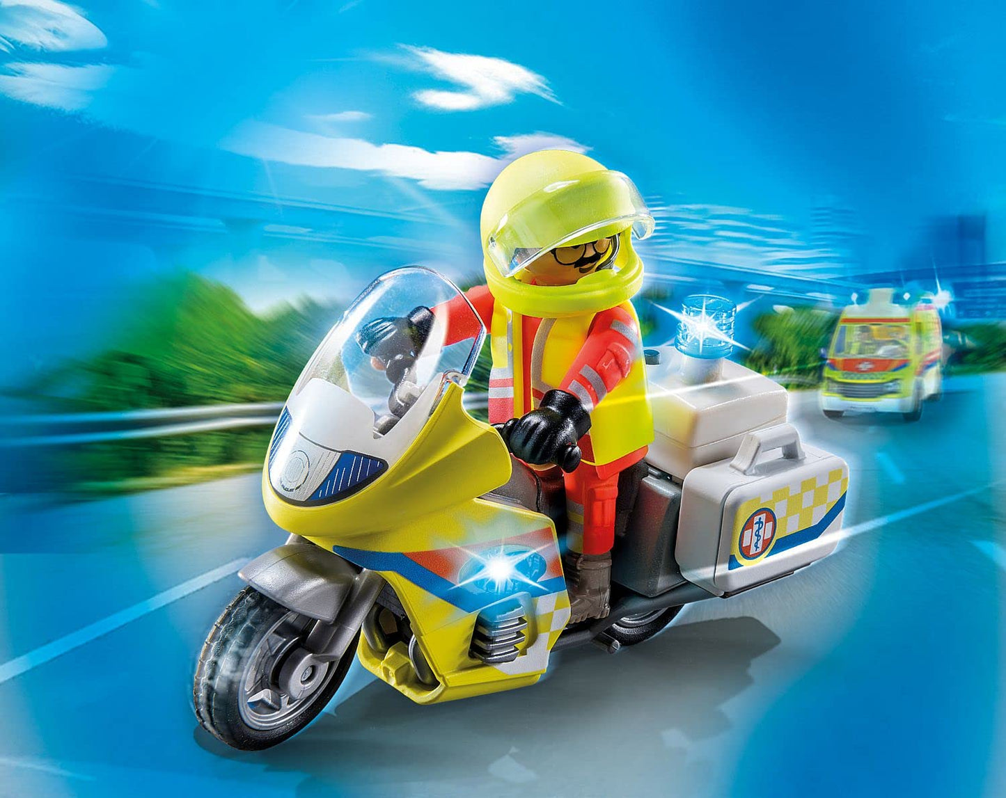 PLAYMOBIL City Life 71205 Paramedic Motorcycle with Light, Toy for Kids 4+ & City Life 71204 Rescue Cart, Toy for Kids 4+
