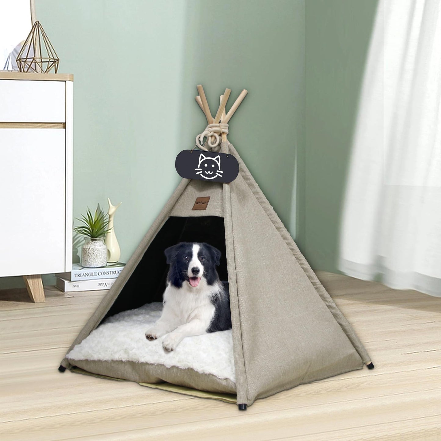 Whiwhi Tipi tent for pets, dog tent, cat tent with washable cushion. Pet tents, houses, dog caves, and pet houses. Foldable pet tent furniture 50x50x60cm.