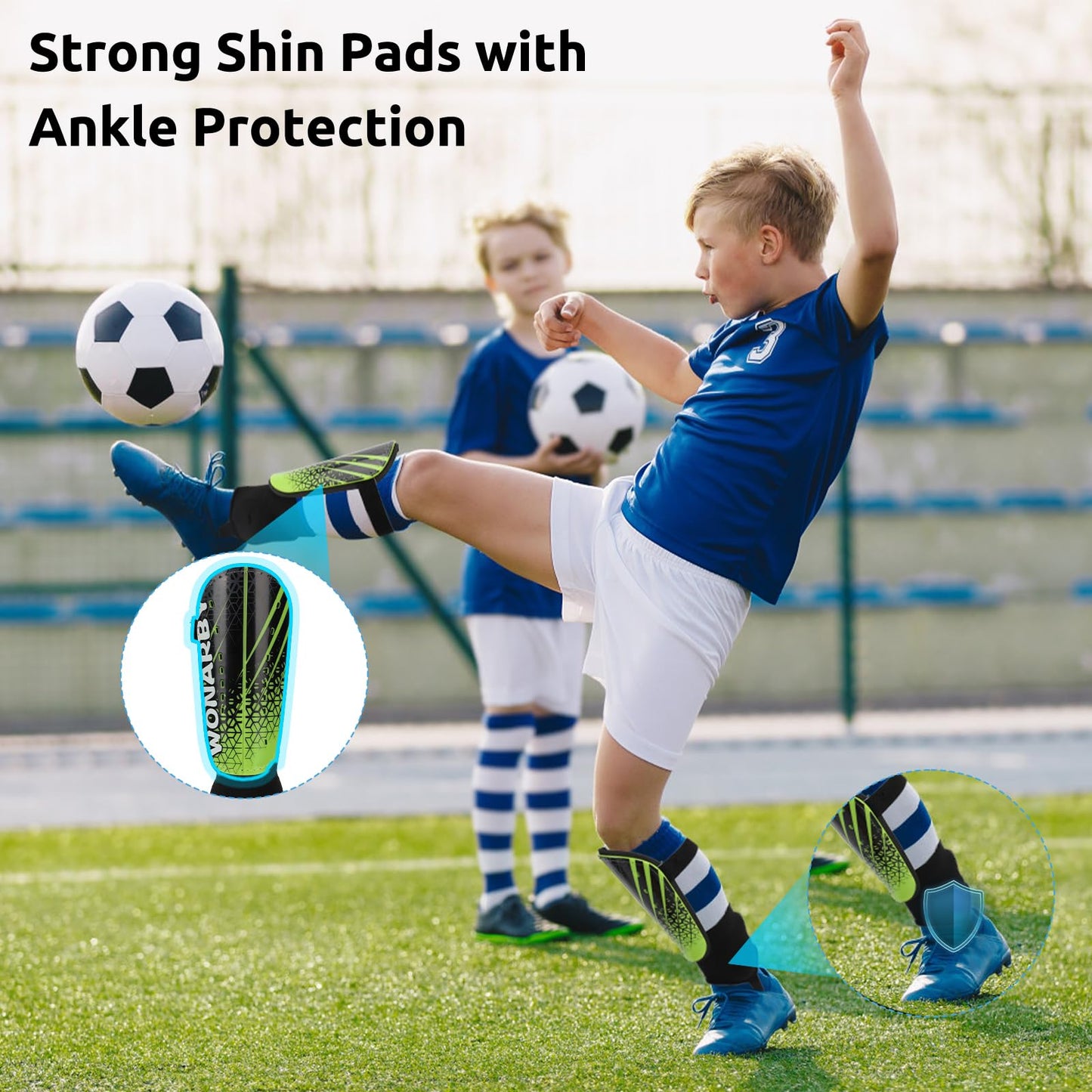Shin guards for kids football ankle protection men - Soccer gear with adjustable velcro strap - Lightweight durable non-slip for boys girls ages 2 to 18 - Green XS