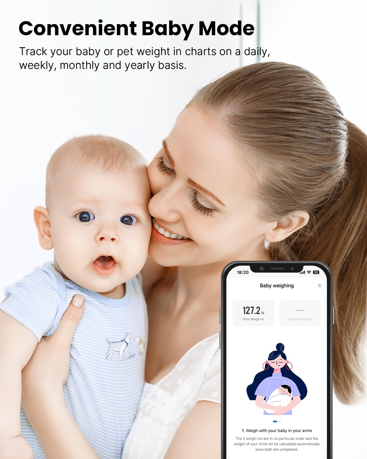 RENPHO digital bathroom scale with app for 180 kg, scale for body fat and muscle mass with 13 measurements, Bluetooth body fat scale for babies and pregnant women, black