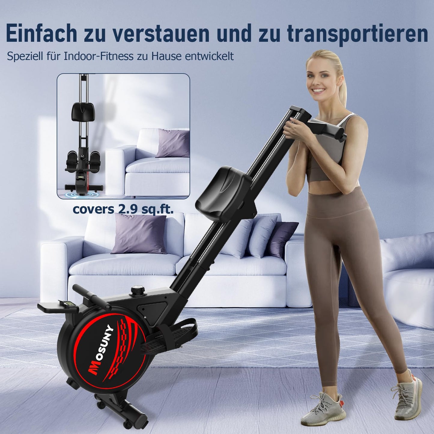 Home rowing machine, 16 levels of resistance, MOSUNY Quiet Magnetic Rowing Machine, Upgraded Dual Slide Rails, App-compatible LCD display, Supports up to 160kg.