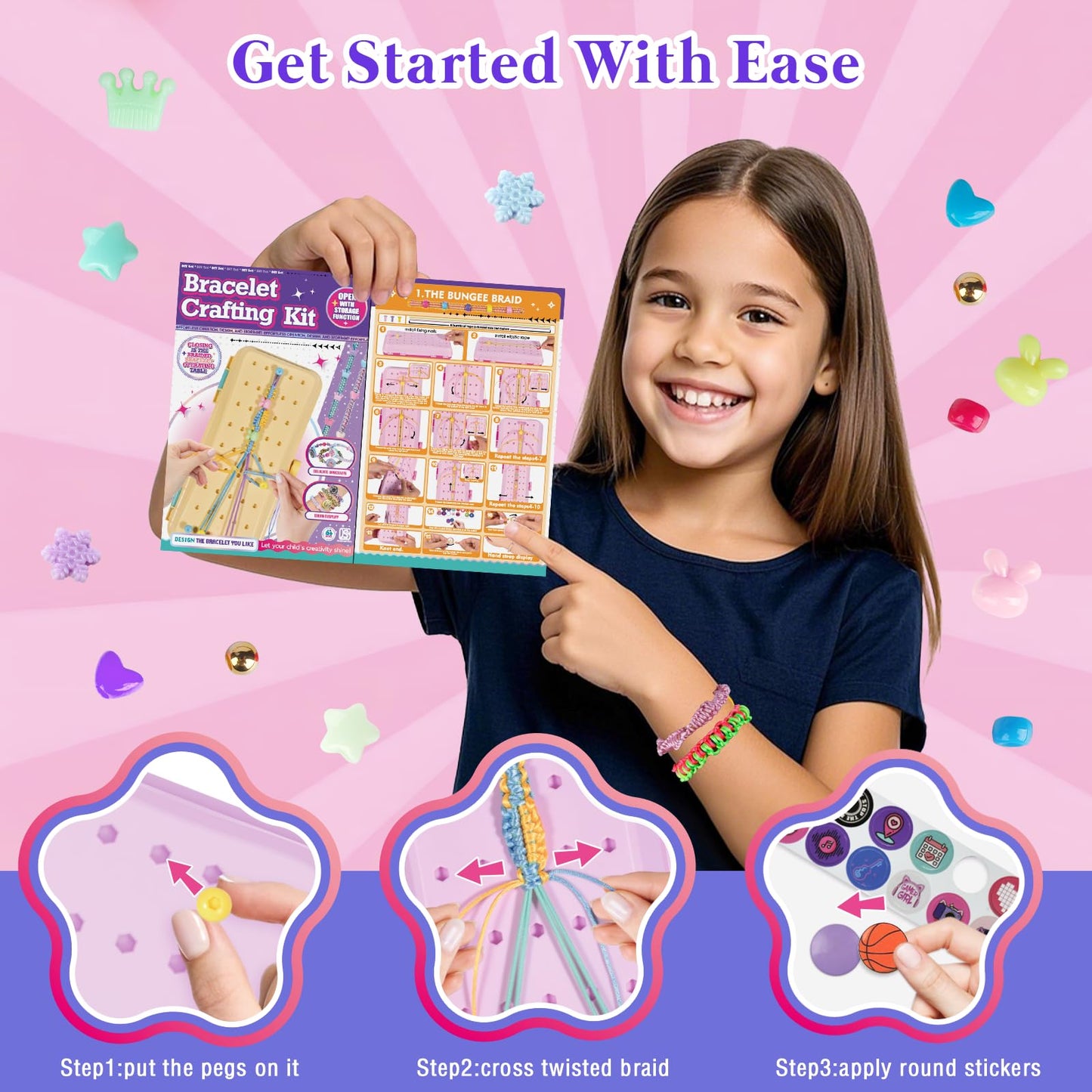 Friendship bracelet making kit for girls, arts and crafts for kids, DIY string bracelet maker craft, girls' toy, Easter gifts, birthday gifts for children ages (Purple US)