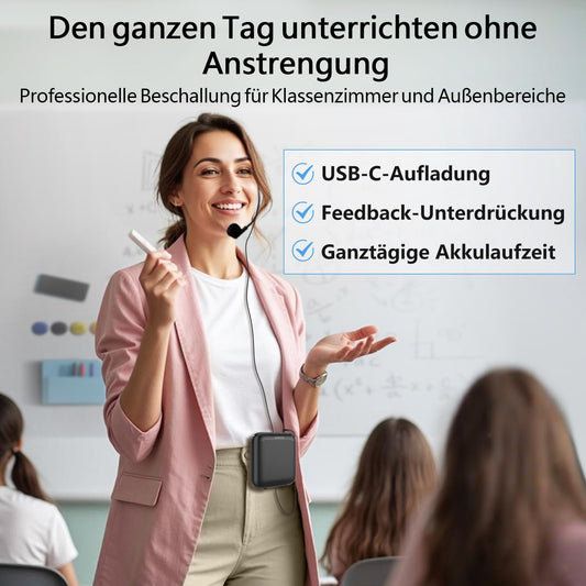 Norwii Language Amplifier, PA Amplifiers, Portable Mini Cable Microphone Headset for teachers in the classroom and outdoor lectures, teaching, tour guides, USB-C rechargeable.