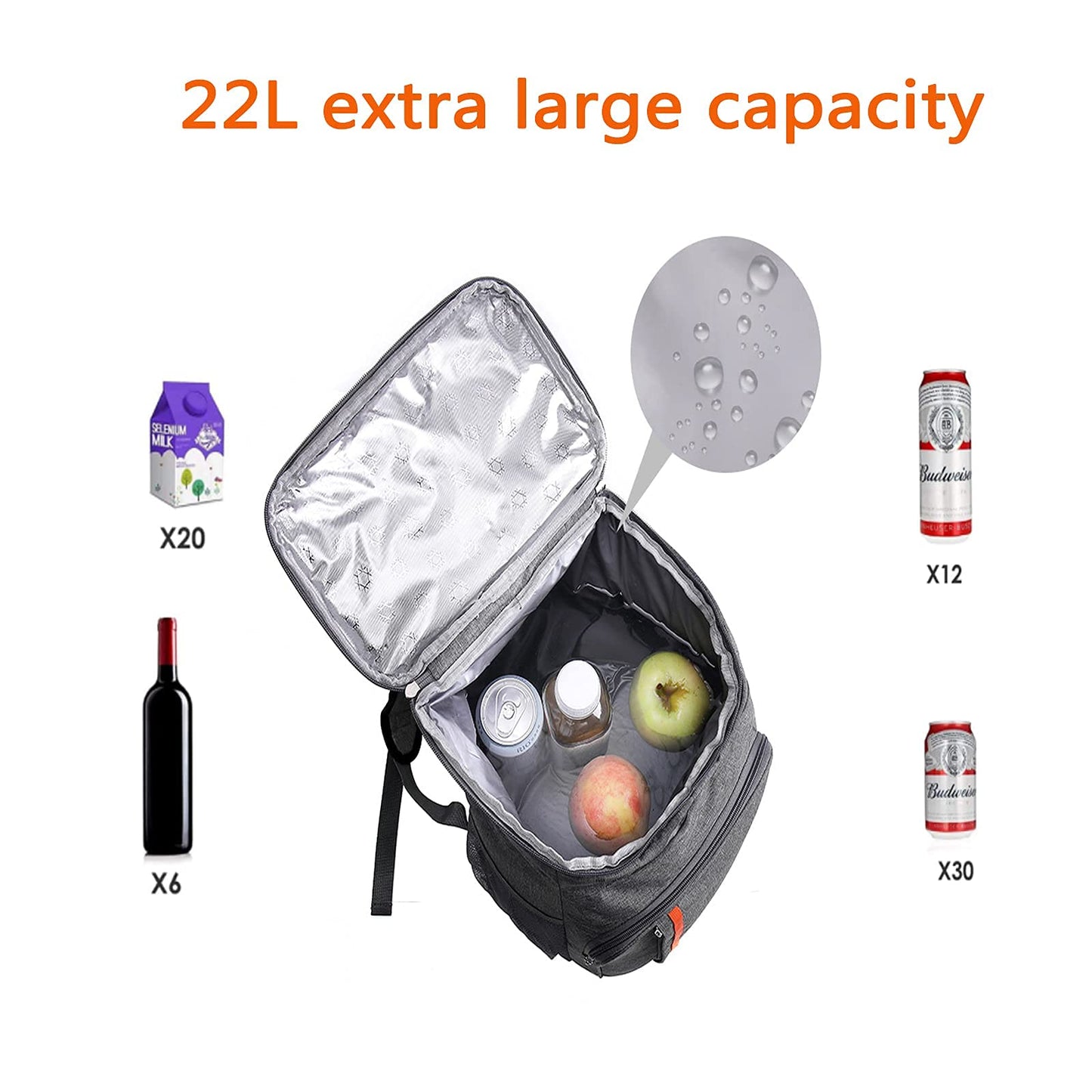 MCXKJ 22L Cooler Backpack Picnic Bag Large Insulated Cooler Bag, Men Women for Beach, Picnic, Camping, BBQ, Hiking Meals and Drinks (Gray)
