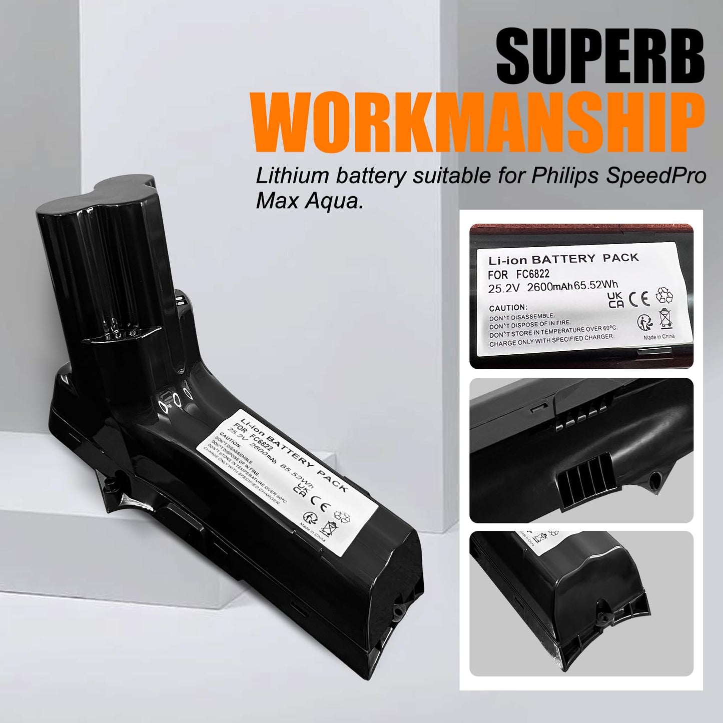 25.2V battery for Philips vacuum cleaners. Compatible with Philips SpeedPro Max Aqua, SpeedPro Max Stick, XC7042/01, XC8147, FC6822, FC6823, FC6904, FC6908, FC6822/01, XC8043/01, XC8045/01R1, FC6827, FC6828, FC6904/01, etc.