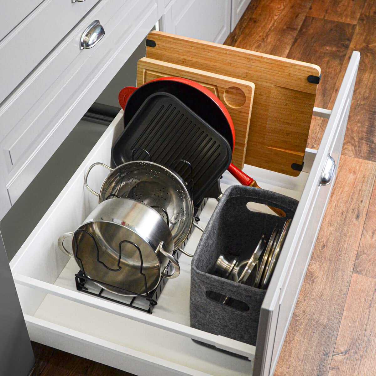 MAKLIK Telescopic Pan Rack with 12 Shelves - Lid Organizer Kitchen Accessory - Pot Organizer Cabinet Drawer Organization System Kitchen Organizer Pan Divider Pot Lid Holder Pot Rack