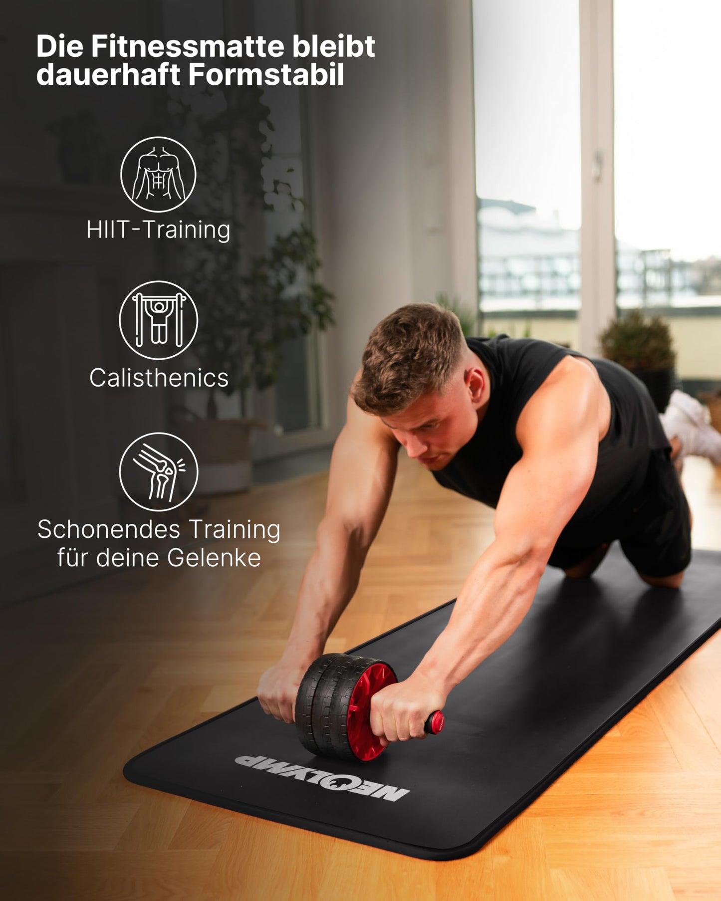NEOLYMP extra thick and non-slip fitness mat with fitness e-book and carrying strap - Pilates mat, yoga mat, exercise mat, gymnastics mat, training mat (anthracite | 80 cm)