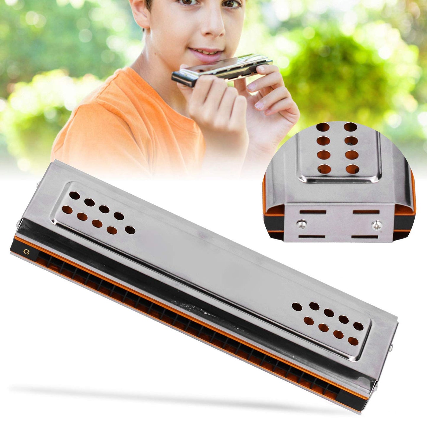 24 Holes C & G Key Double-sided Harmonica, Tremolo Harmonica with Box Musical Instrument for Beginners