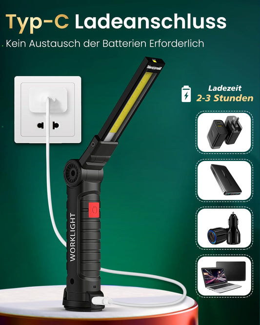 Coquimbo LED work light workshop lamp, rechargeable LED flashlight workshop hand lamp with magnet and hook for car repair camping emergency, gifts for men (4 pieces, black)