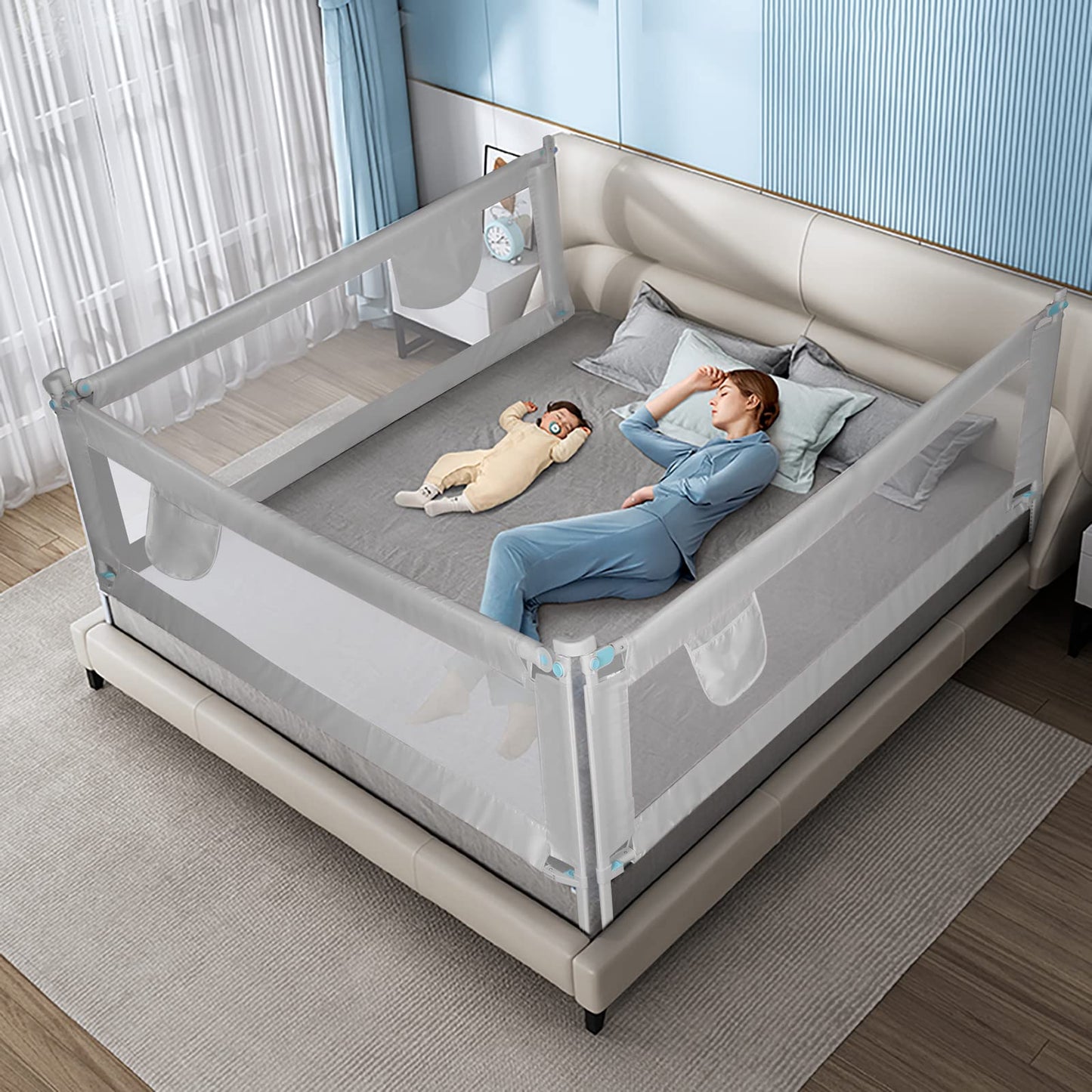 Sinbide bed rail, 150cm/180cm/200cm/220cm children's bed rail, foldable bed guardrail for kids, bedroom accessory for boys and girls (gray, 200cm)